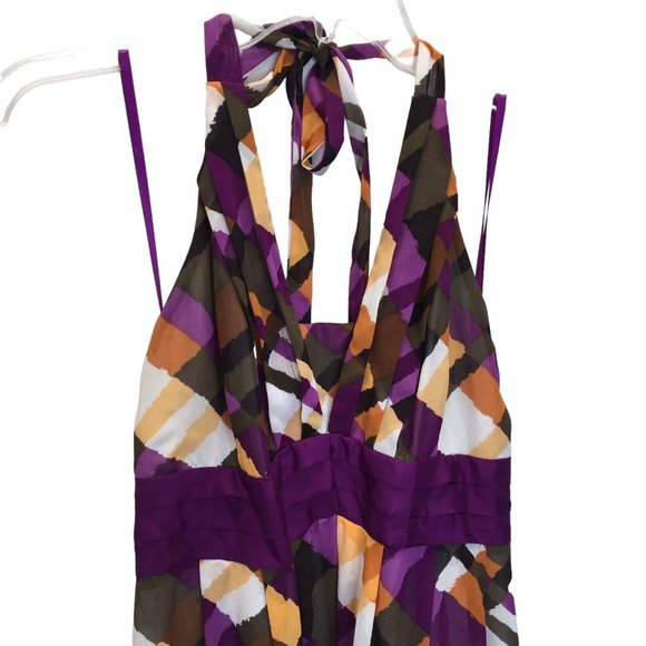 Moulinette Soeurs Anthropologie Etty Halter Dress Sz 6 Purple Orange Plaid Retro - Picture 4 of 13